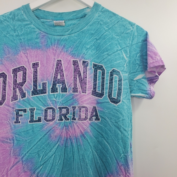 Orlando Florida Tie Dye Graphic Tee Shirt Worn Vintage Style Blue Purple - Picture 3 of 5